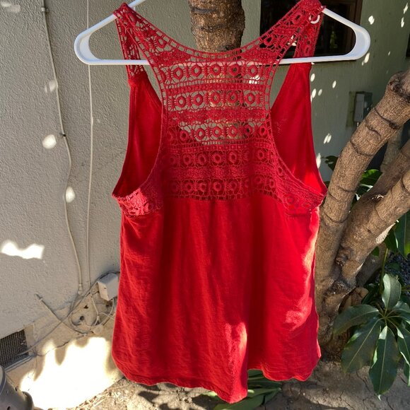 Women's Lucky Brand Red Racer Back Crochet Back Tank Top Size X-Large - Picture 4 of 7